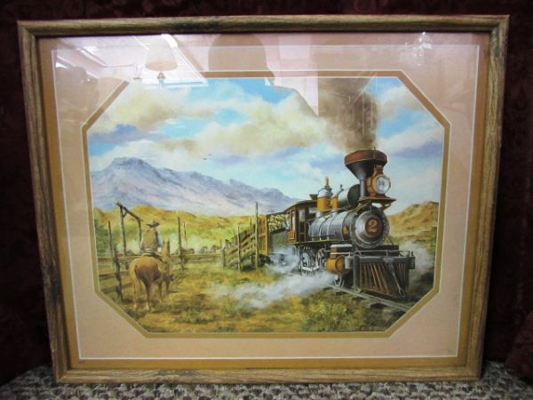 THREE FRAMED TRAIN LITHOGRAPHS