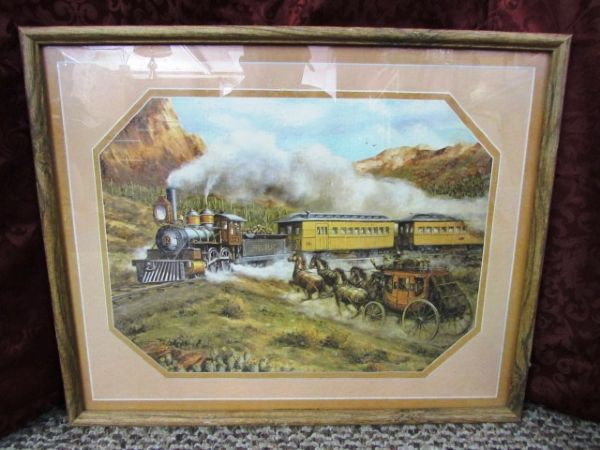 THREE FRAMED TRAIN LITHOGRAPHS