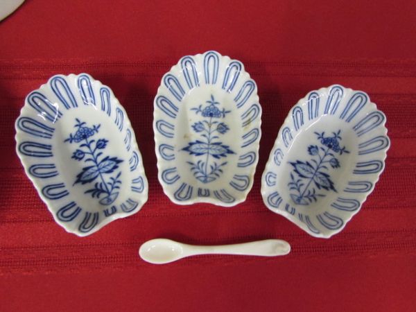 VINTAGE BLUE & WHITE DISHES WITH WISHBONE MAKERS MARK