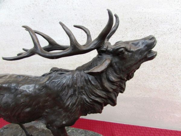 LARGE CAST BRONZE ELK SCULPTURE BY P. MENE ***RESERVE***