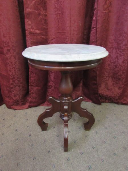 2ND VINTAGE VICTORIAN MARBLE TOP LAMP TABLE