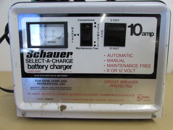 BATTERY CHARGER,  JUMPER CABLES, BACK UP ALARM & MORE