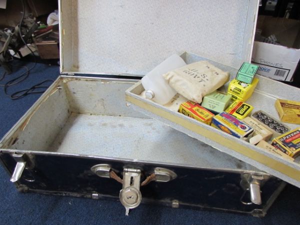 VINTAGE FOOTLOCKER WITH RELOADING SUPPLIES & MORE