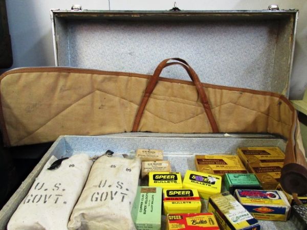 VINTAGE FOOTLOCKER WITH RELOADING SUPPLIES & MORE