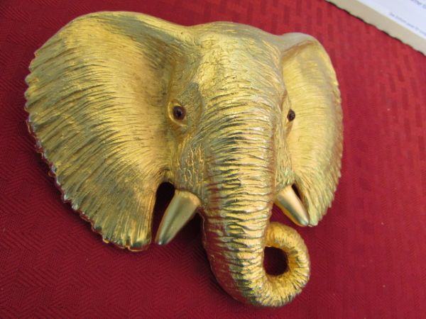 LARGE GOLD FINISH ELEPHANT BELT BUCKLE BY SUSAN MADDOX
