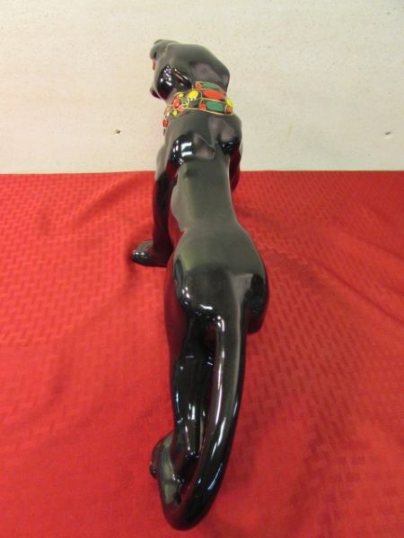 ELEGANT BLACK PANTHER & TWO HAND CARVED TIGERS