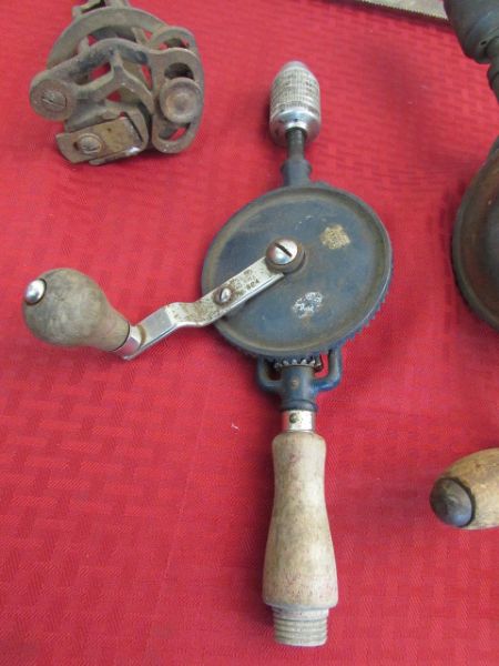 ANTIQUE/VINTAGE TOOL COLLECTION - SHOULDER DRILL, AUGER, PIPE WRENCHES . . . . 