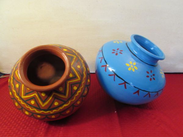TWO GHATAM MATKA INDIAN POTTERY JUG DRUMS
