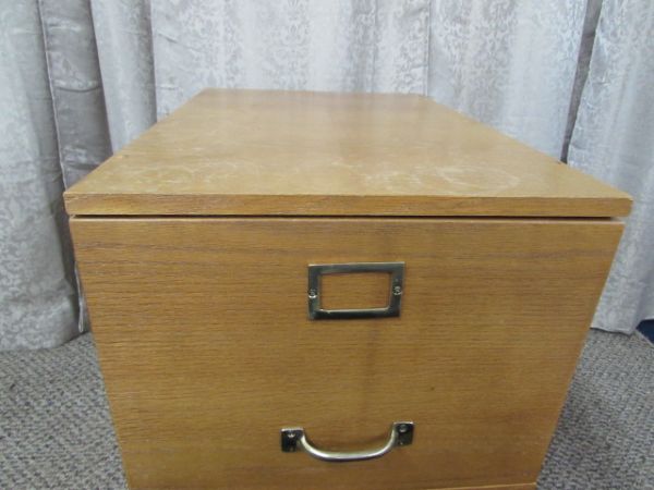 WOODEN ROLLING FILE CABINET