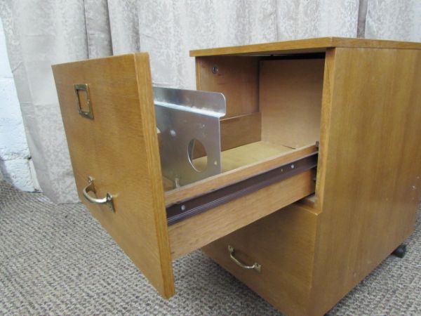 WOODEN ROLLING FILE CABINET