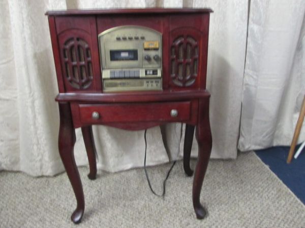 NOSTALGIC CONSOLE PHONOGRAPH WITH  AM/FM STEREO, CASSETTE & CD PLAYER