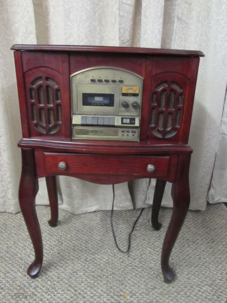 NOSTALGIC CONSOLE PHONOGRAPH WITH  AM/FM STEREO, CASSETTE & CD PLAYER