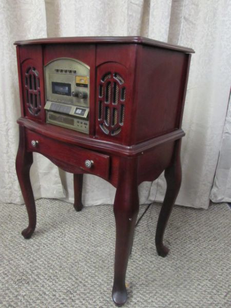 NOSTALGIC CONSOLE PHONOGRAPH WITH  AM/FM STEREO, CASSETTE & CD PLAYER