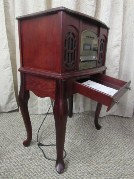 NOSTALGIC CONSOLE PHONOGRAPH WITH  AM/FM STEREO, CASSETTE & CD PLAYER