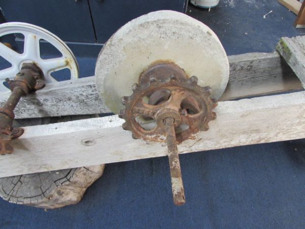 ANTIQUE STONE WHEEL & BENCH TOOL SHARPENER