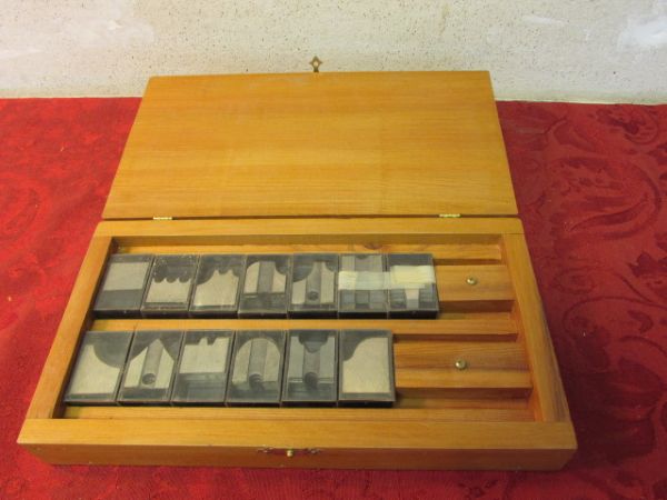 SHAPER CUTTER BLADES IN WOOD STORAGE BOX