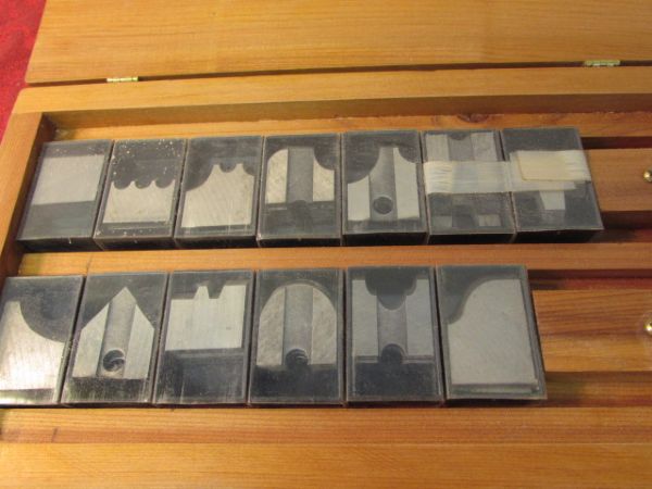 SHAPER CUTTER BLADES IN WOOD STORAGE BOX