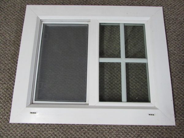 HORIZONTAL DOUBLE PANE, VINYL FRAMED WINDOW.