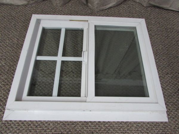 HORIZONTAL DOUBLE PANE, VINYL FRAMED WINDOW.