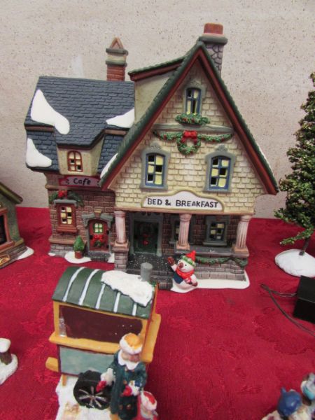 CHRISTMAS VILLAGE CERAMIC HOUSES & FIGURES.