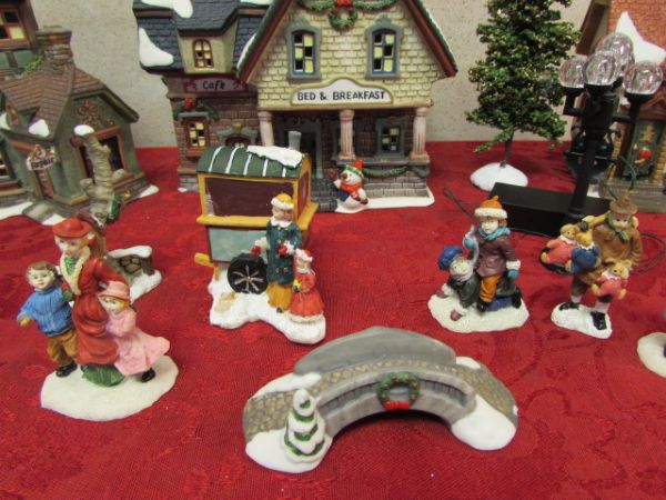 CHRISTMAS VILLAGE CERAMIC HOUSES & FIGURES.