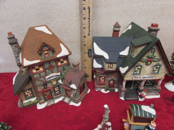 CHRISTMAS VILLAGE CERAMIC HOUSES & FIGURES.