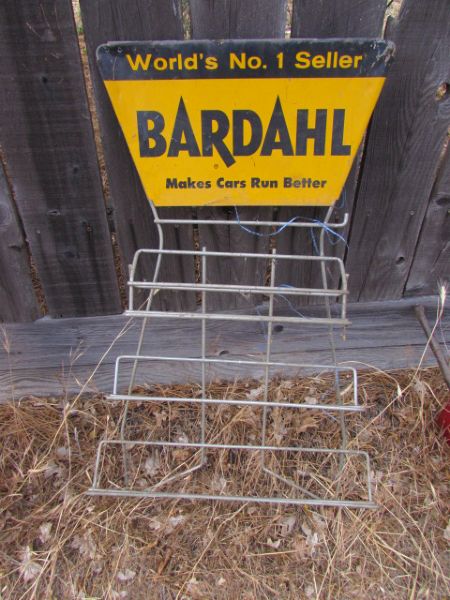 VINTAGE BARDAHL SIGN & METAL RACK