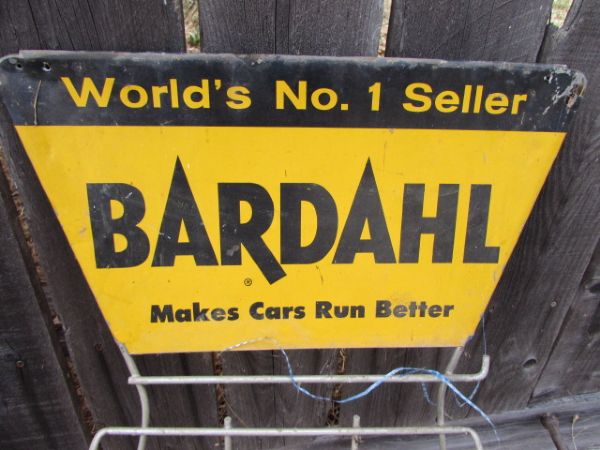 VINTAGE BARDAHL SIGN & METAL RACK