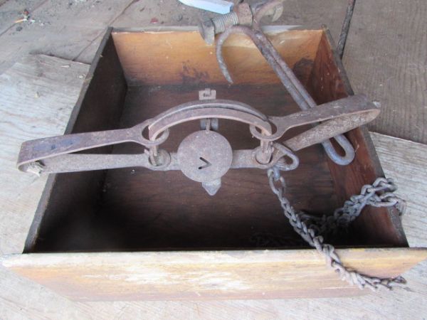 ANTIQUE STEEL TRAP & BOX