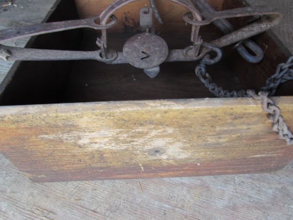 ANTIQUE STEEL TRAP & BOX