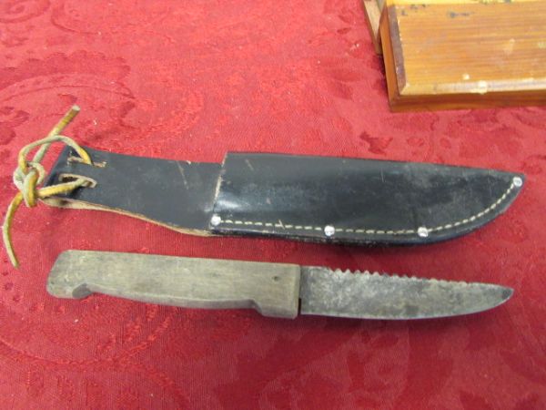 SUPER SHARP KNIFE, ARKANSAS STONE & ANOTHER KNIFE