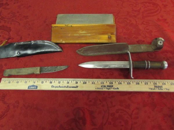 SUPER SHARP KNIFE, ARKANSAS STONE & ANOTHER KNIFE