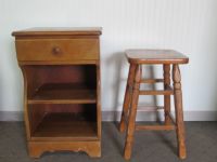 MAPLE NIGHT STAND & WOODEN STOOL