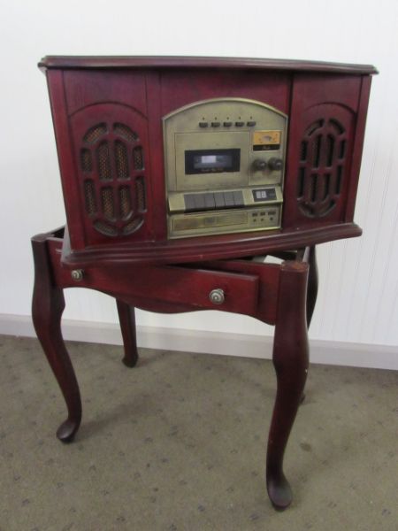 NOSTALGIC CONSOLE PHONOGRAPH WITH  AM/FM STEREO, CASSETTE & CD PLAYER