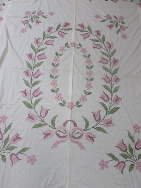 VINTAGE HAND EMBROIDERED PROJECT  QUILT TOP.