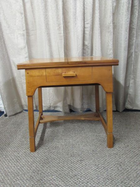 WELL BUILT MAPLE SEWING CABINET/TABLE  **Matching chair coming in next auction**