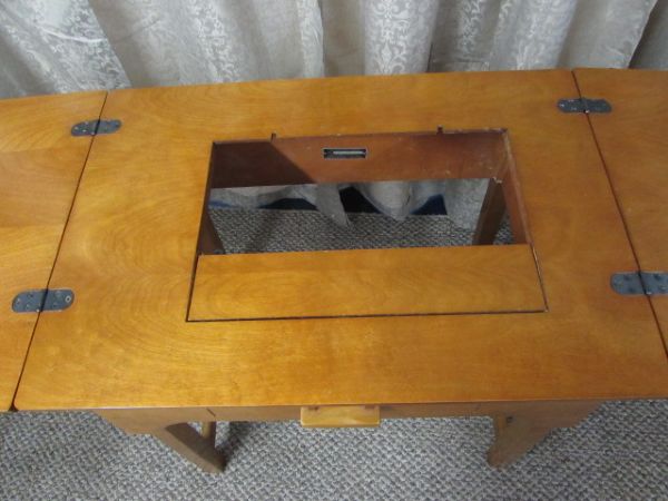WELL BUILT MAPLE SEWING CABINET/TABLE  **Matching chair coming in next auction**