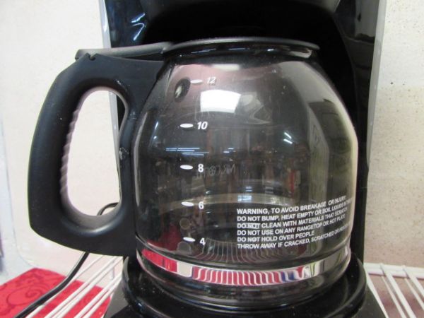 MR. COFFEE 12 CUP COFFEE MAKER, SHELF ORGANIZING RACKS, MUGS, & A CHILTON INSTA-POT