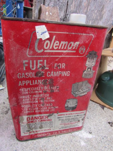 NEVER USED! COLEMAN LANTERN & TWO-BURNER STOVE! ALSO GALLONS OF FUEL!