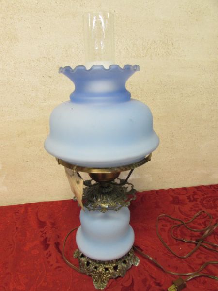 BEAUTIFUL BLUE HURRICANE LAMP!