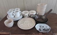 DOWN ON THE RANCH VINTAGE STONEWARE, MUGS & FRY PANS