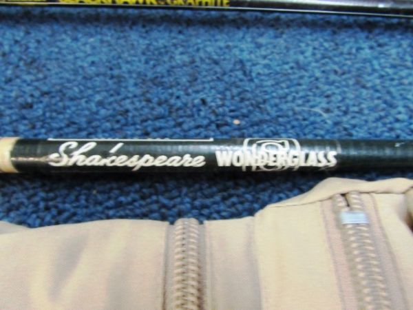 FENWICK BLACK HAWK ROD & 2 MORE,  NORTH FACE BACKPACK,  POLES & FISHING VEST