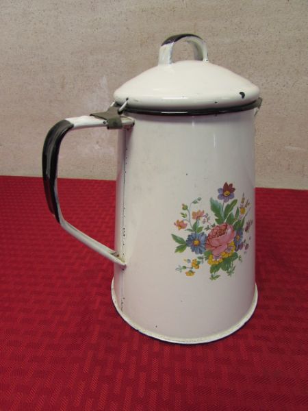 ANTIQUE PORCELAIN ENAMEL COFFEE POT