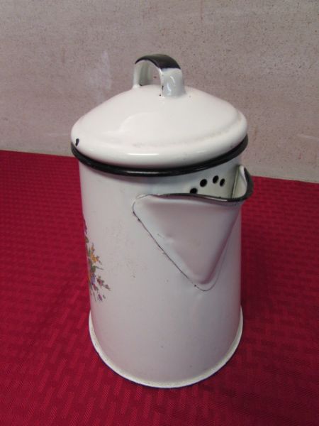 ANTIQUE PORCELAIN ENAMEL COFFEE POT