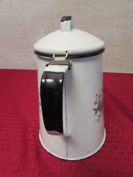 ANTIQUE PORCELAIN ENAMEL COFFEE POT