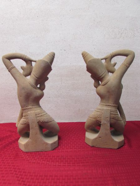 TWO  VINTAGE CARVED STONE TEMPLE GODDESSES