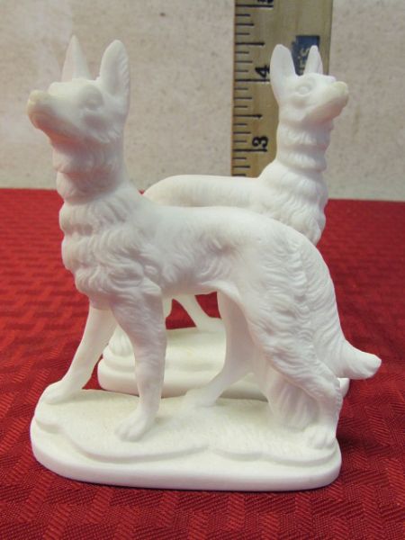 TWO ANTIQUE PARIAN WARE DOG FIGURINES