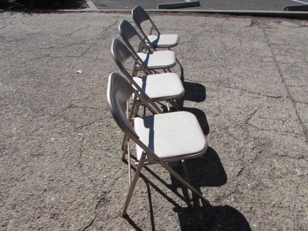 FOUR SAMSONITE METAL FOLDING CHAIRS WITH PADDED SEATS