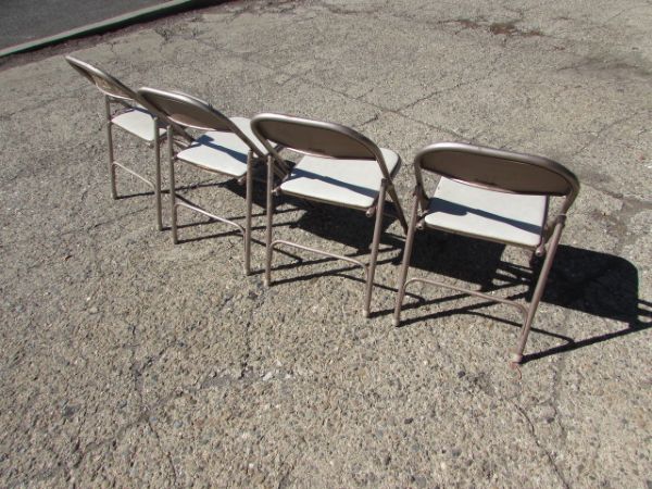 FOUR SAMSONITE METAL FOLDING CHAIRS WITH PADDED SEATS