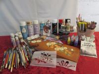 A TON OF CRAFTING SUPPLIES CERAMIC  PAINTING, ACRYLICS, PUFF PAINT & MORE
